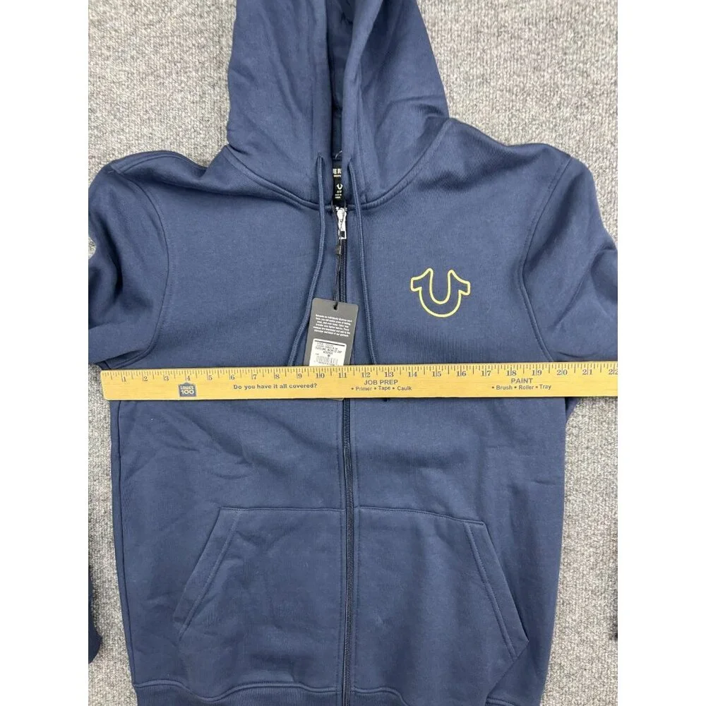 True‎ Religion Hoodie Mens Medium Blue Full Zip Fleece Sweatshirt World Tour